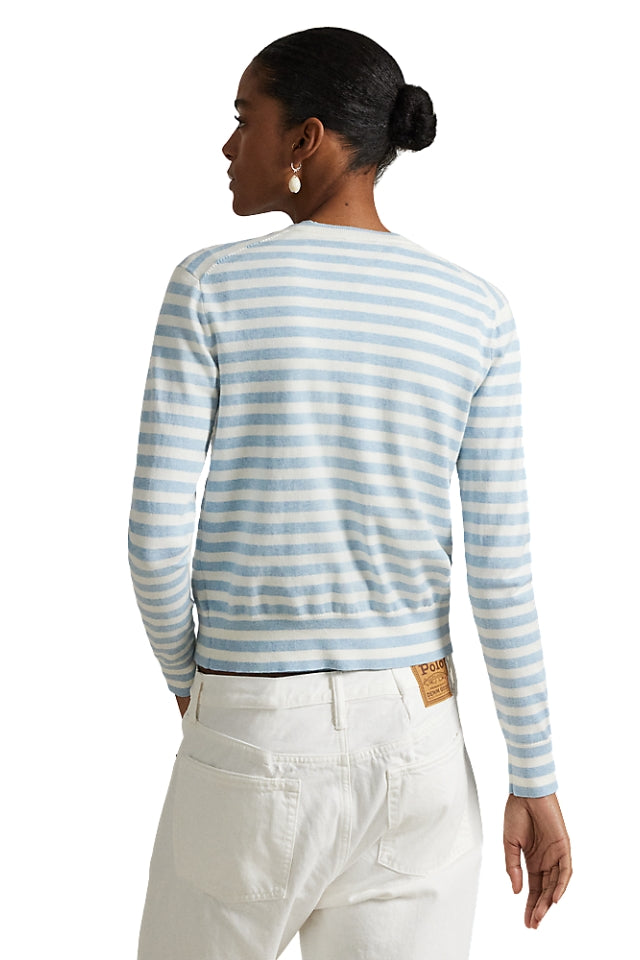 Stripe Cardigan - Pond Blue Heather & Deckwash White
