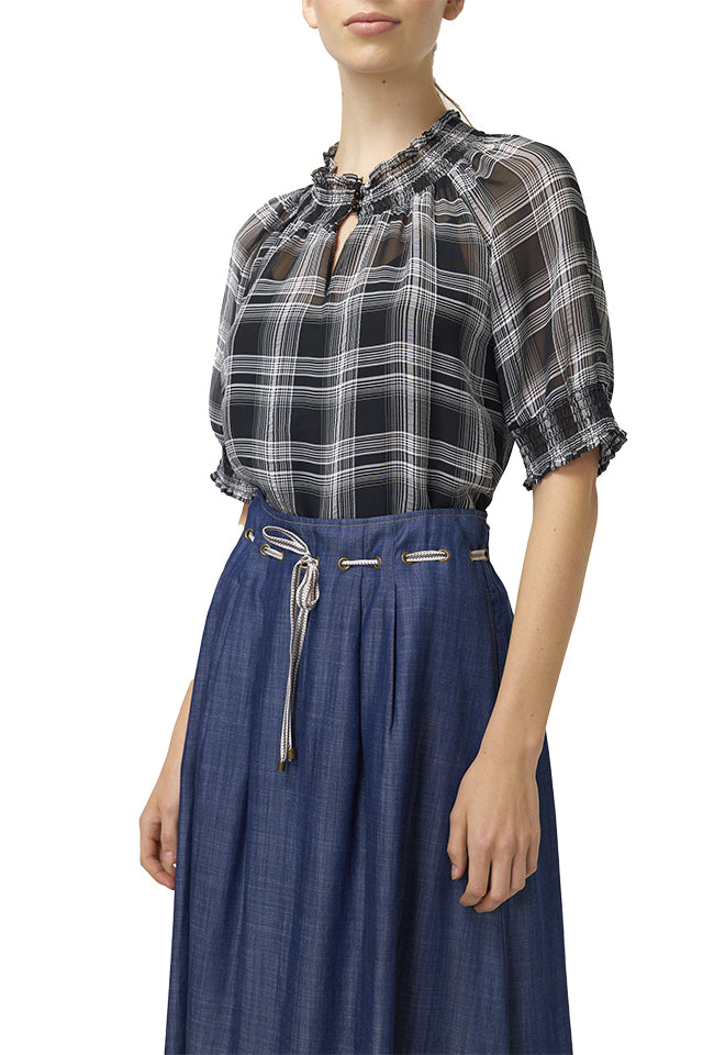 Sylvester 223S412 Sheer Plaid Top Black