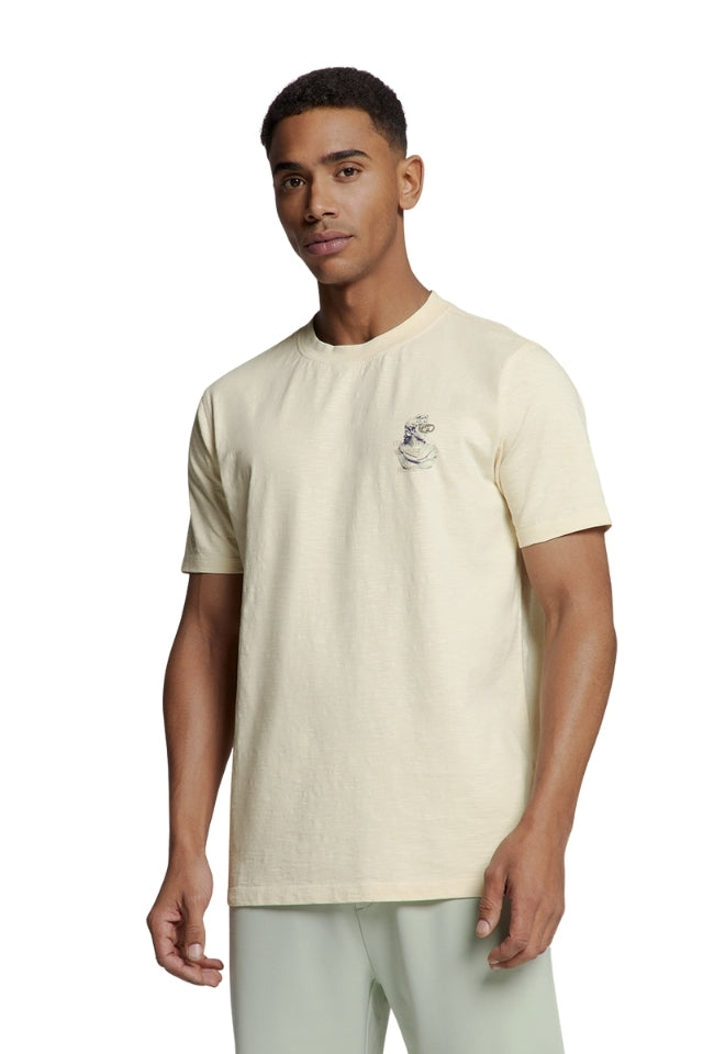 T-Shirt Crewneck Slub Placed Prints - Offwhite