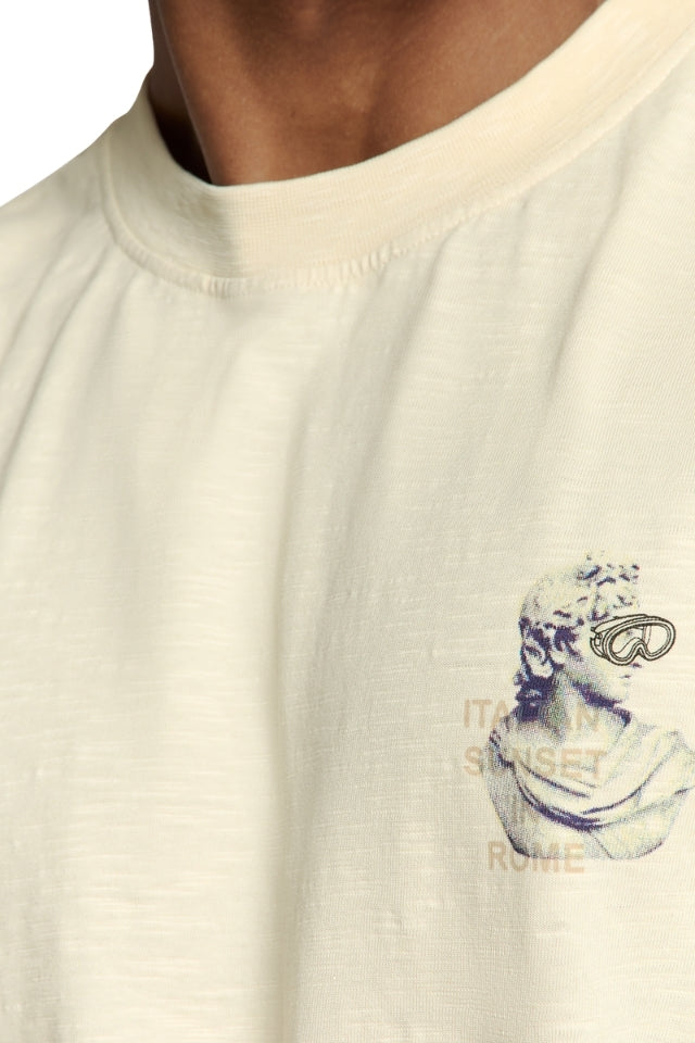 T-Shirt Crewneck Slub Placed Prints - Offwhite
