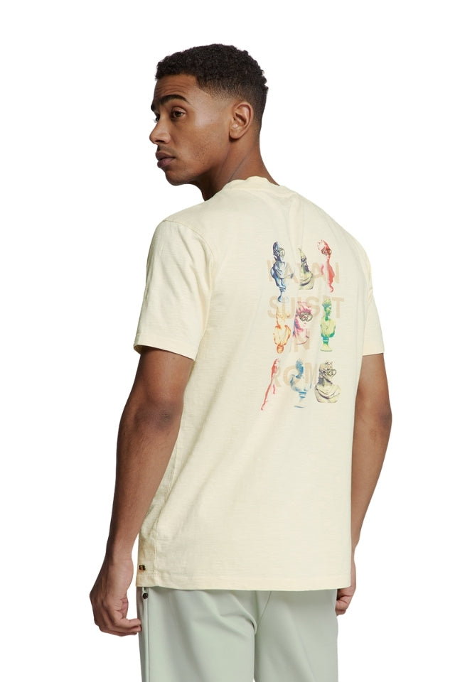 T-Shirt Crewneck Slub Placed Prints - Offwhite