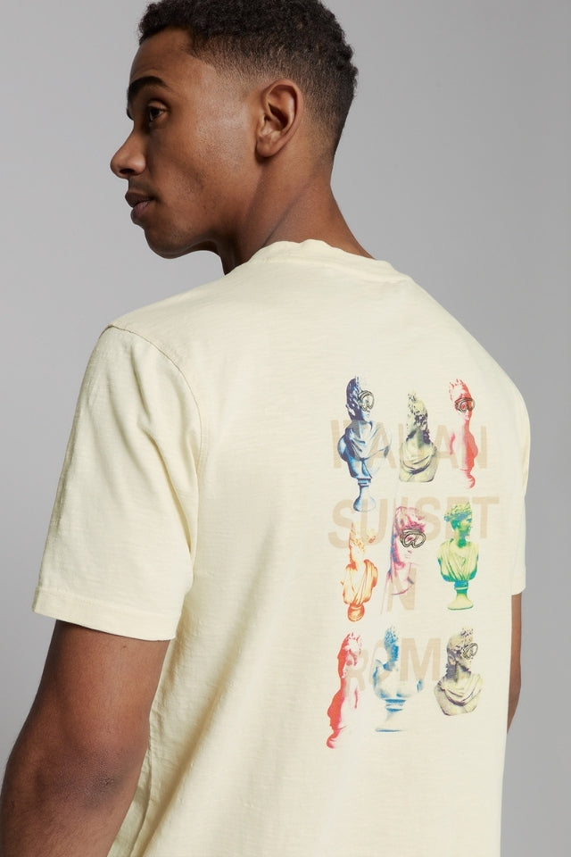 T-Shirt Crewneck Slub Placed Prints - Offwhite