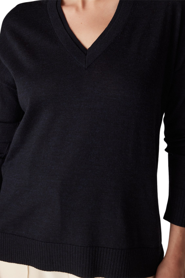 The Saxon Fine Merino Jumper - Midnight Navy