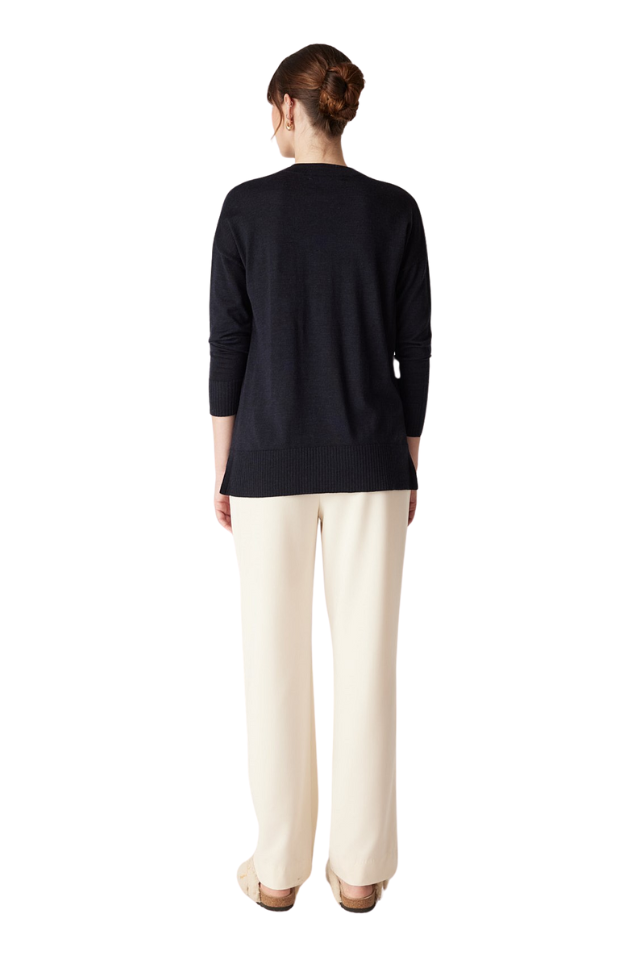 The Saxon Fine Merino Jumper - Midnight Navy