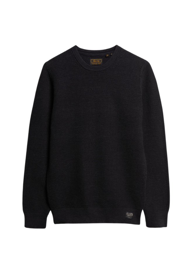 Textured Crew Knit Jumper - Raven Black Heather