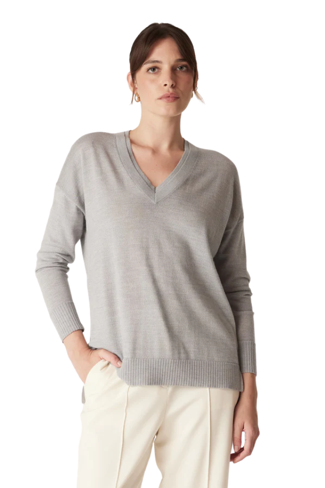 The Saxon Fine Merino Jumper - Grey Marle