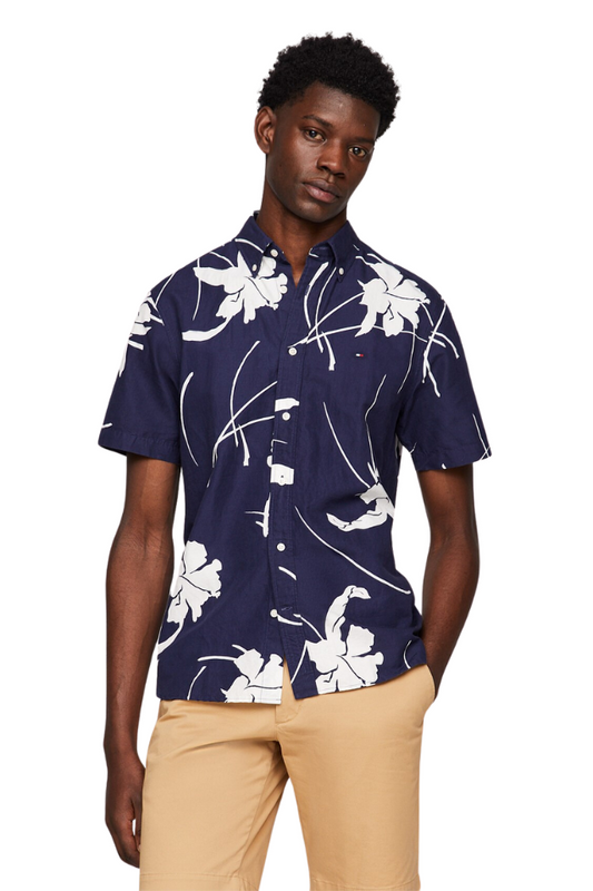 Tropical Print S/S Poplin Shirt - Desert Sky