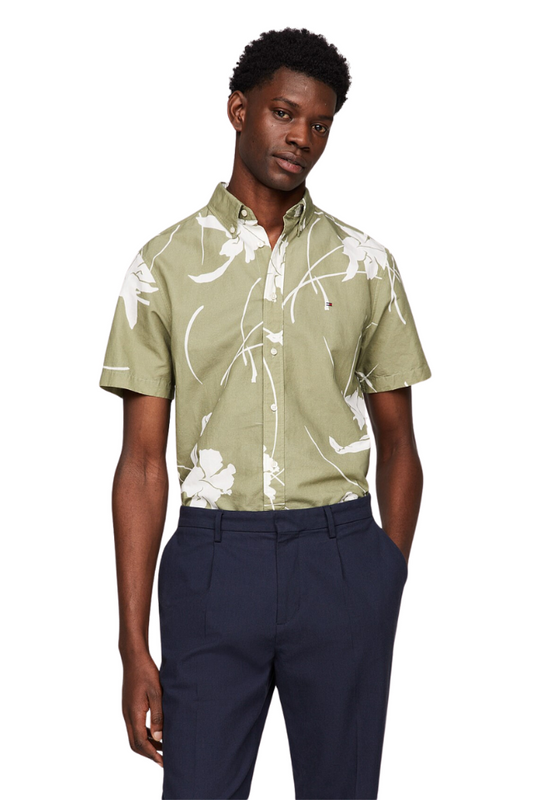 Tropical Print S/S Poplin Shirt - Faded Olive