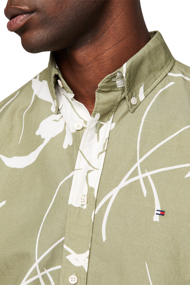 Tropical Print S/S Poplin Shirt - Faded Olive