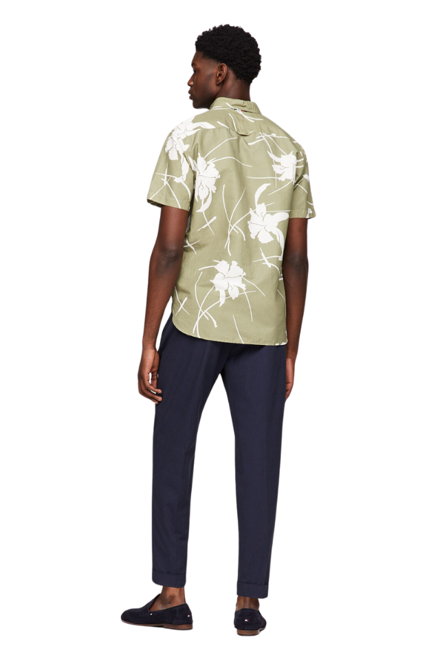Tropical Print S/S Poplin Shirt - Faded Olive