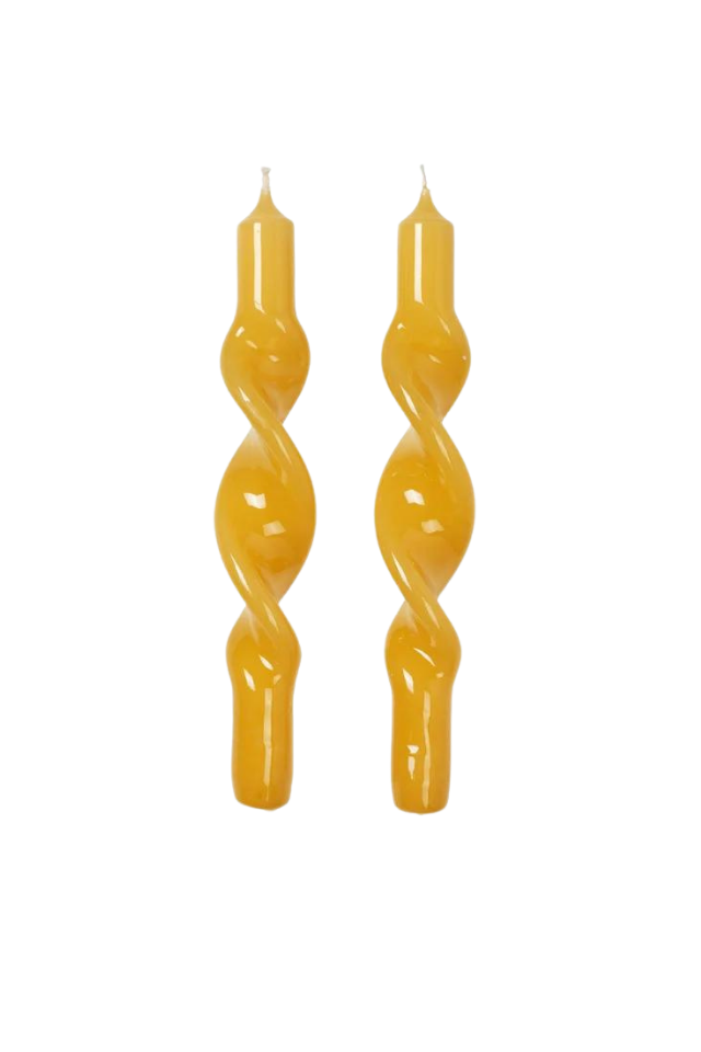 Twist Candle Giftboxed - Set of 2, Glossy Golden Yellow