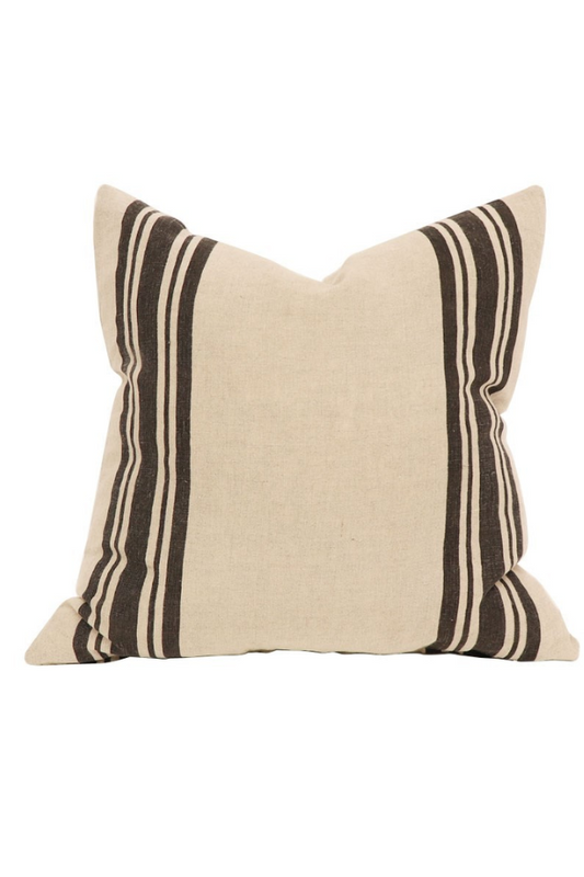 Vera Cushion with Feather Inner - Charcoal Stripe