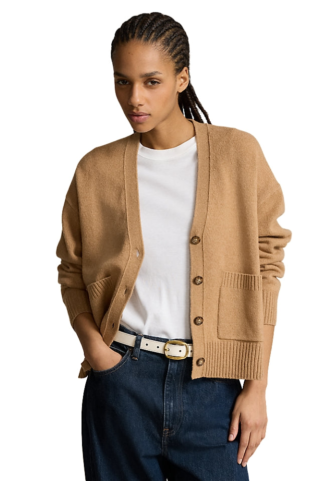Wool-Blend V-Neck Cardigan - Medium Beige