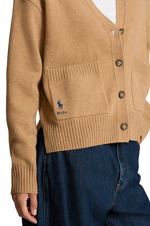 Wool-Blend V-Neck Cardigan - Medium Beige