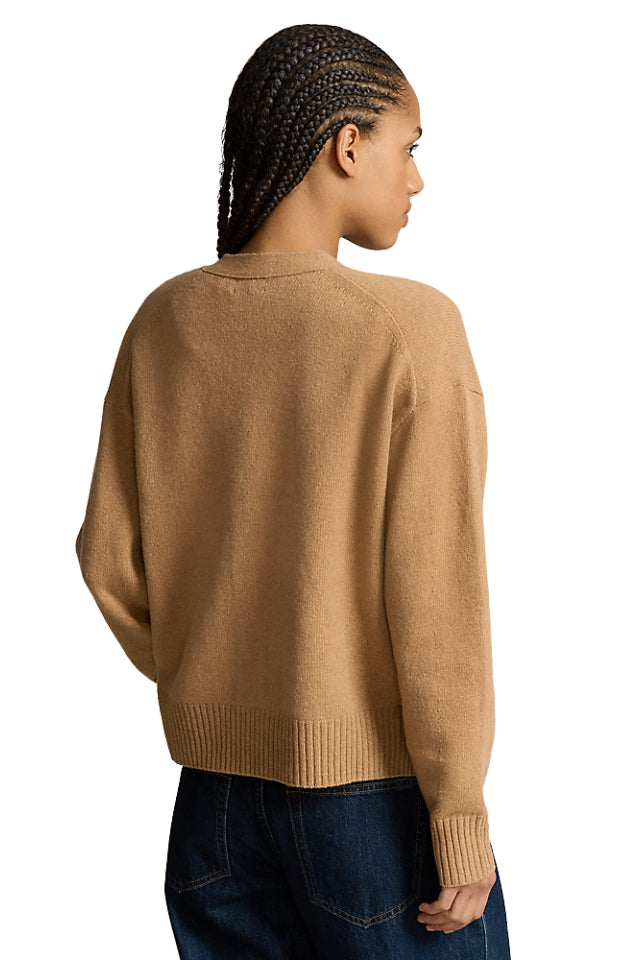 Wool-Blend V-Neck Cardigan - Medium Beige