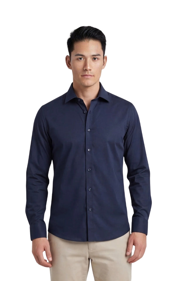 4 Way Stretch Poplin Slim Fit Shirt- Navy