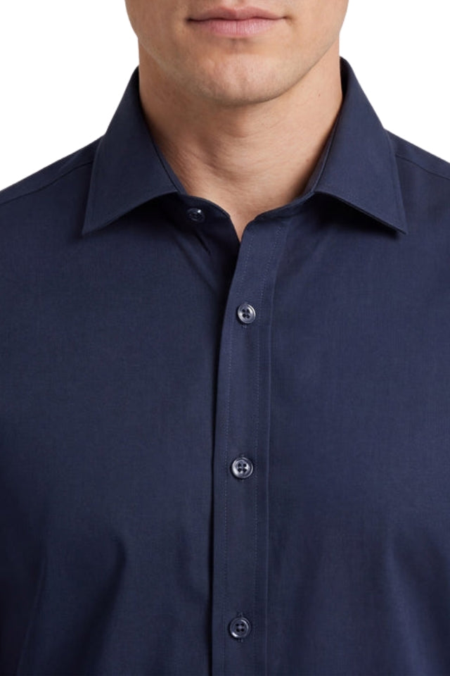 4 Way Stretch Poplin Slim Fit Shirt- Navy