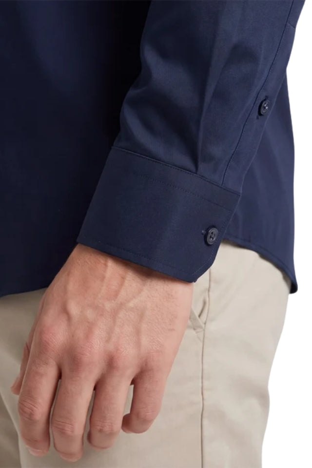 4 Way Stretch Poplin Slim Fit Shirt- Navy