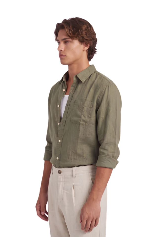 Hampton Linen Shirt - Vetiver Green