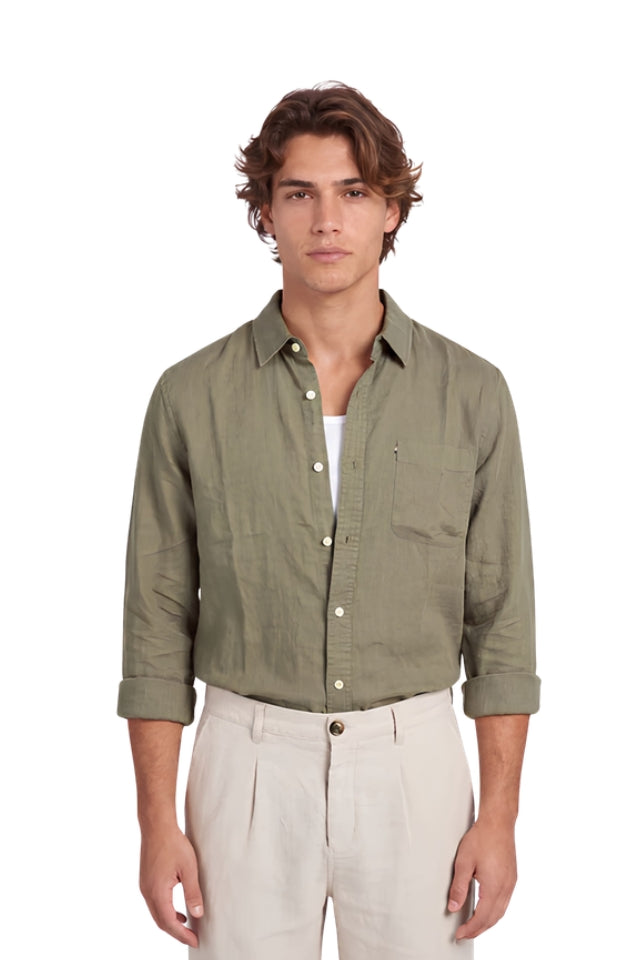Hampton Linen Shirt - Vetiver Green