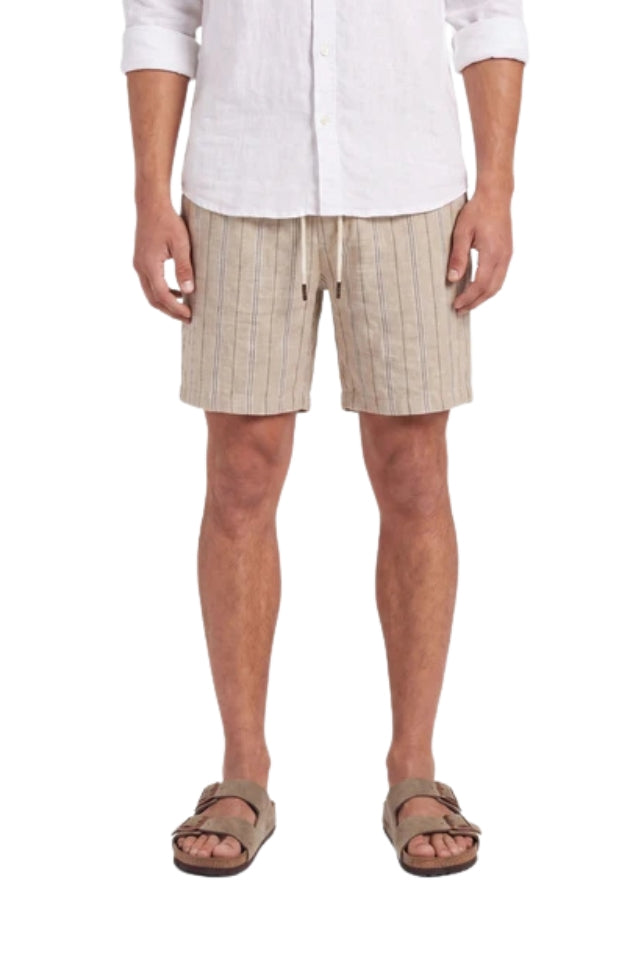 Jeff Linen Short - Sesame Stripe