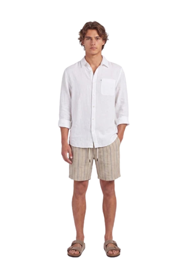Jeff Linen Short - Sesame Stripe