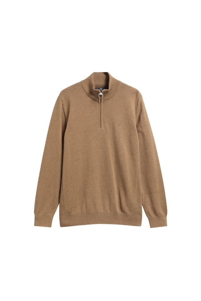 Cotton Half Zip Knitted Jumper - Sandstone