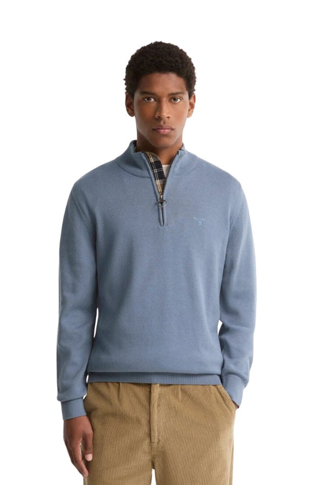 Cotton Half Zip Knitted Jumper - Tarn Blue