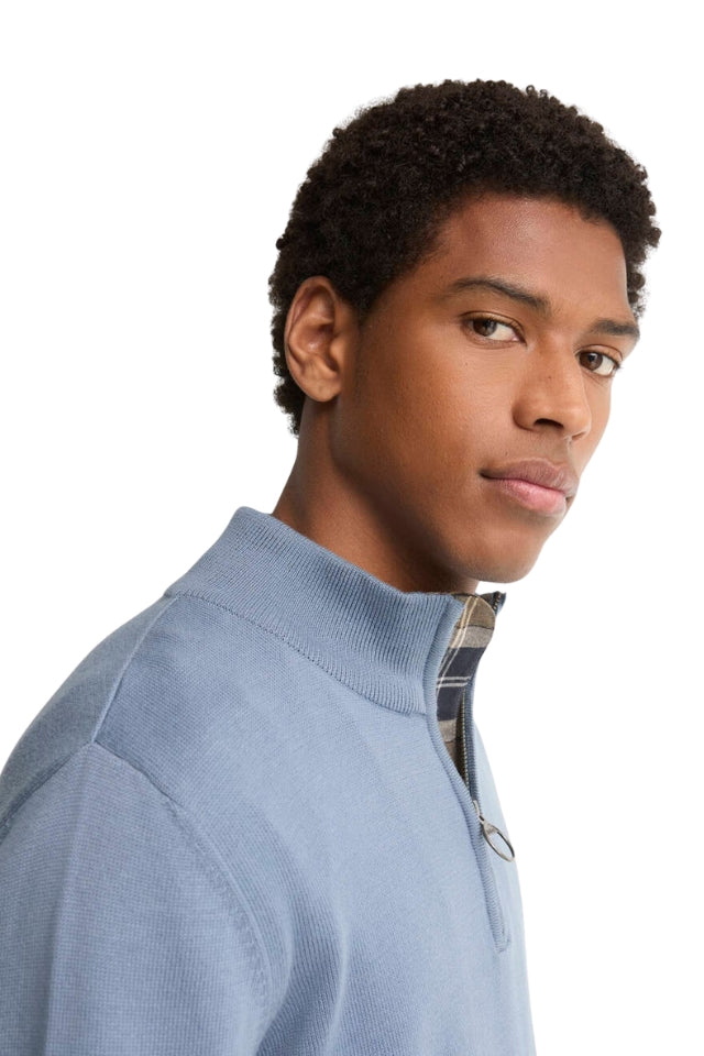 Cotton Half Zip Knitted Jumper - Tarn Blue