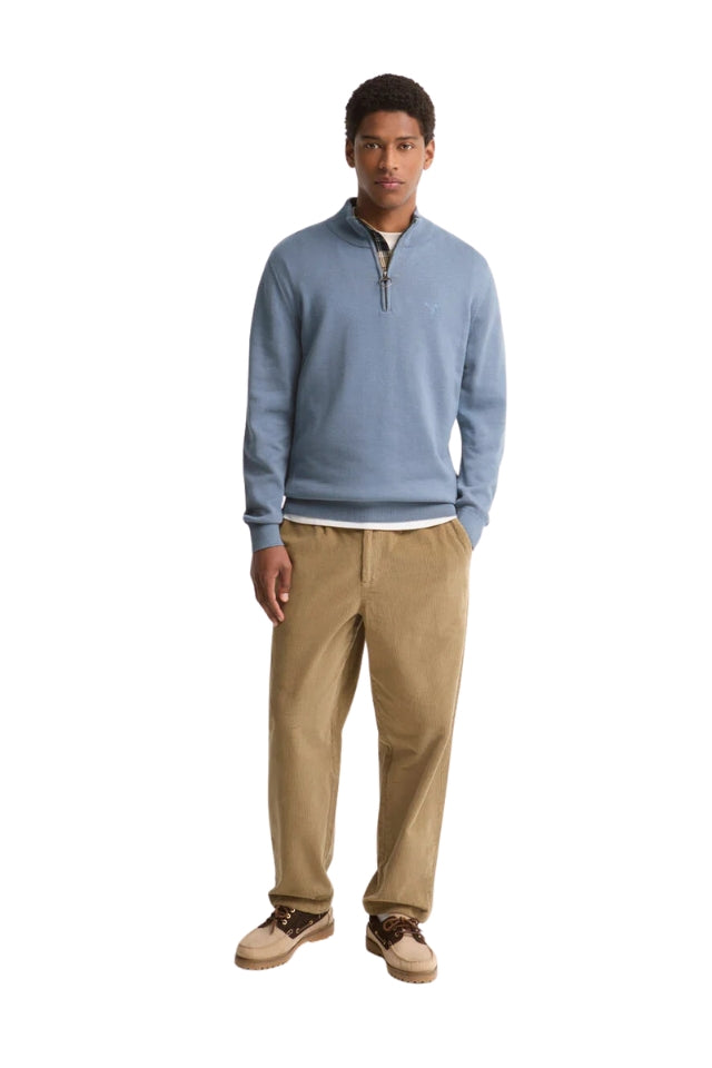 Cotton Half Zip Knitted Jumper - Tarn Blue