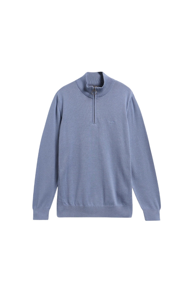 Cotton Half Zip Knitted Jumper - Tarn Blue