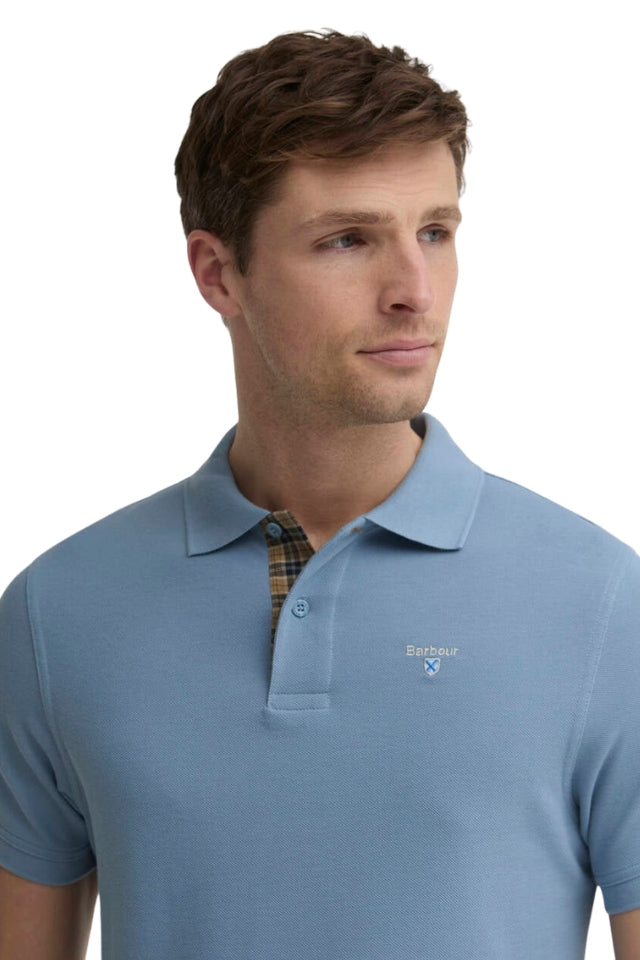 Tartan Pique Tailored Polo Shirt - Tarn Blue
