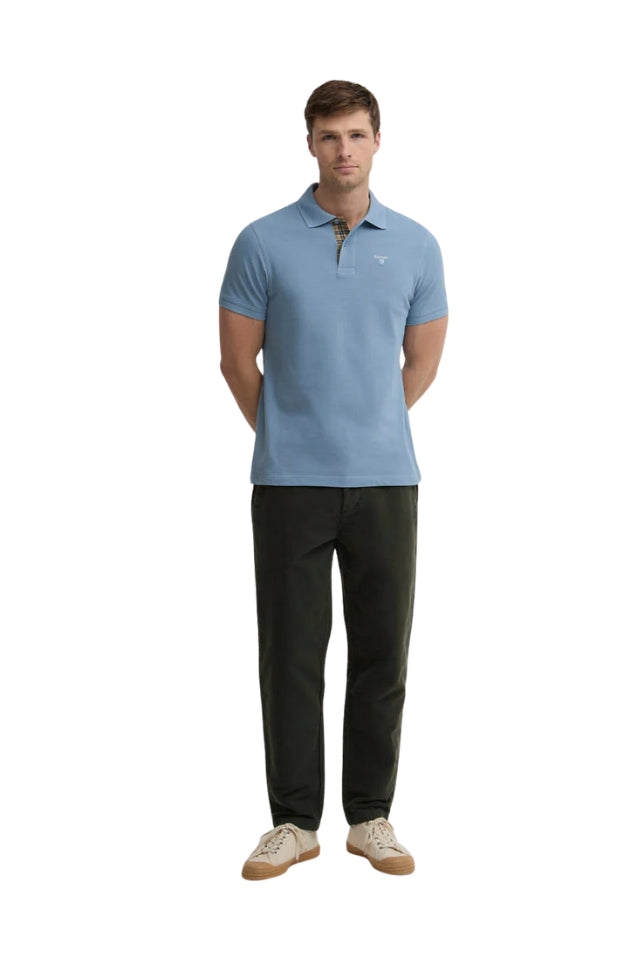 Tartan Pique Tailored Polo Shirt - Tarn Blue
