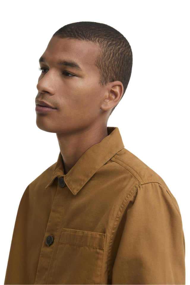 Tartan Trimmed Washed Overshirt - Cinammon