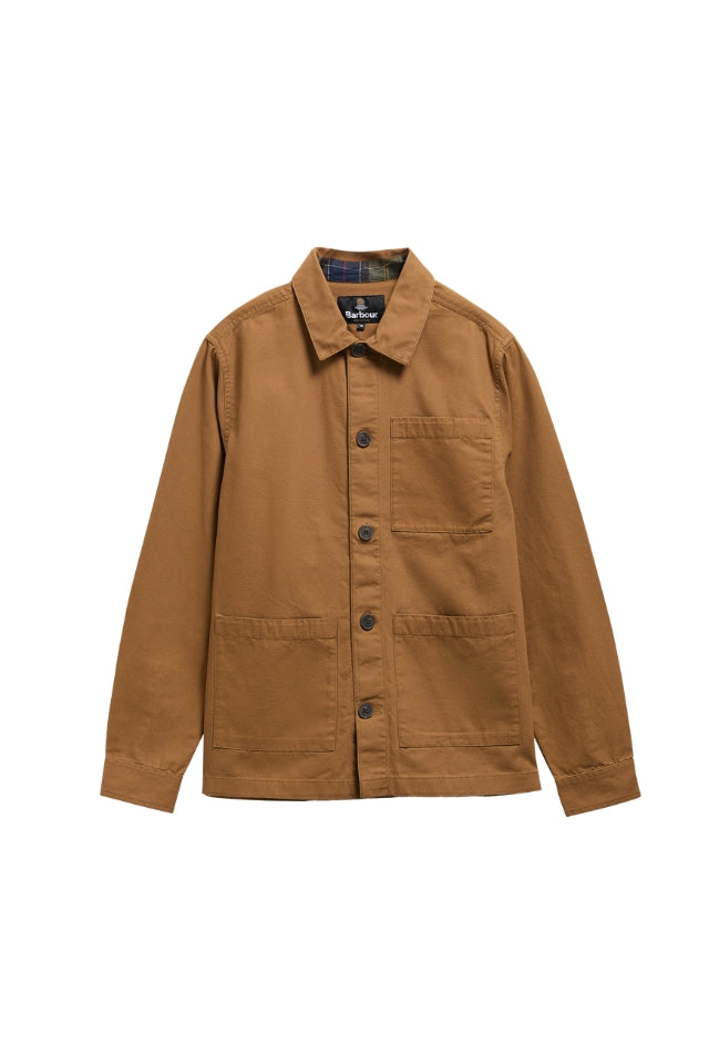 Tartan Trimmed Washed Overshirt - Cinammon