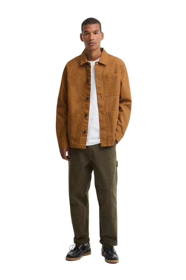 Tartan Trimmed Washed Overshirt - Cinammon