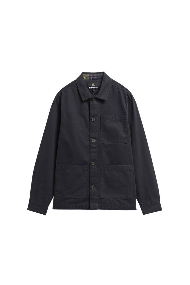 Tartan Trimmed Washed Overshirt - Dark Navy