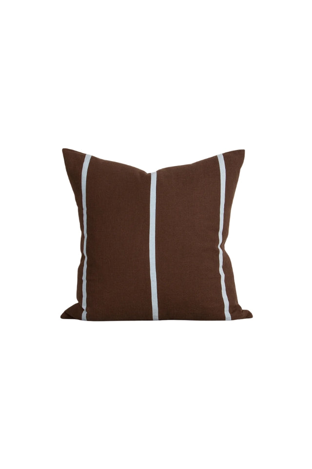 Otis Cushion with Feather Inner - Chocolate/Sky