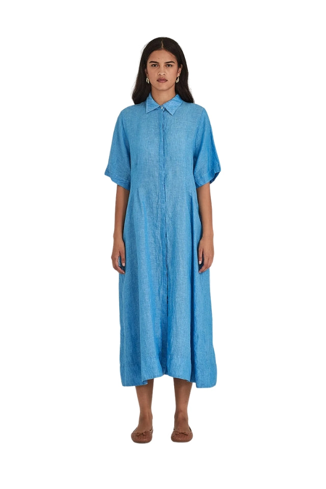 Maddy Linen Dress - Lagoon Blue