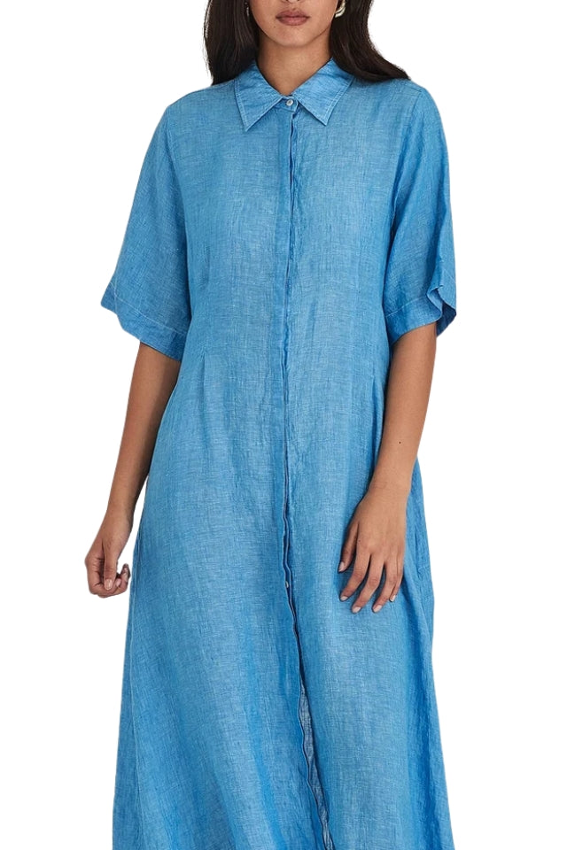 Maddy Linen Dress - Lagoon Blue