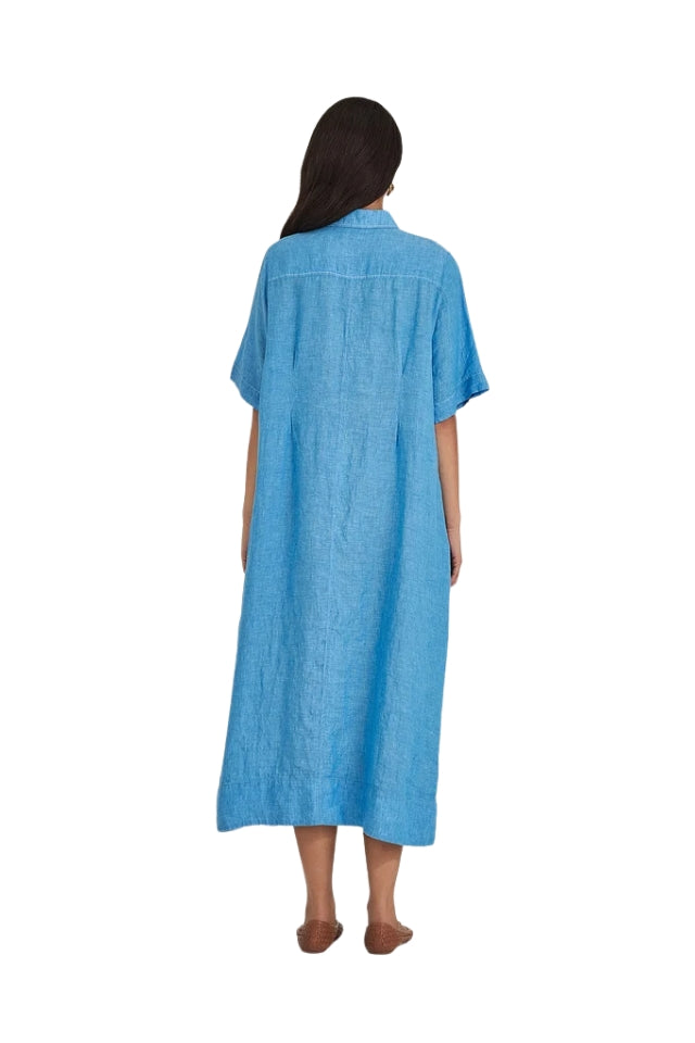 Maddy Linen Dress - Lagoon Blue