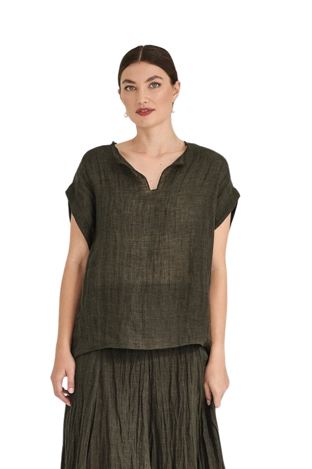 Palmer Linen Top - Khaki