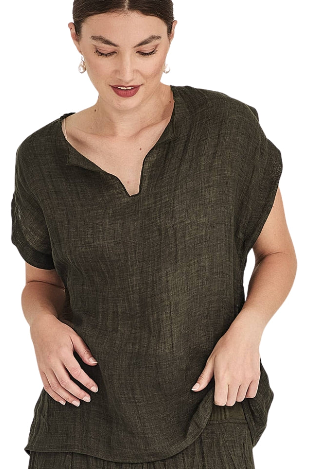 Palmer Linen Top - Khaki