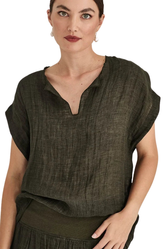 Palmer Linen Top - Khaki