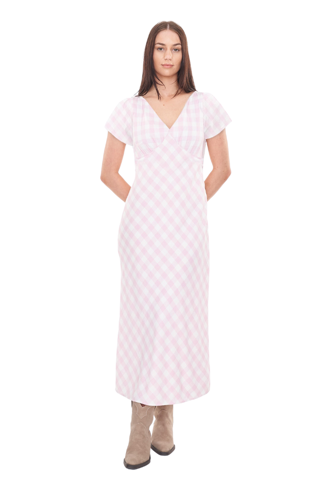 Celine Tie Back Midi Dress - Pink/Chalk