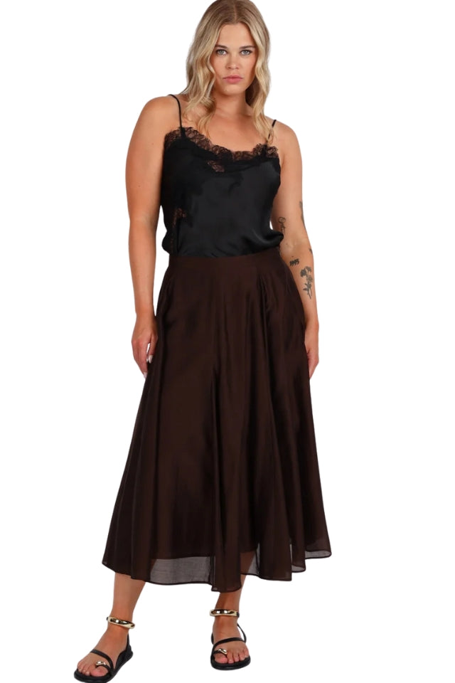 Full Pleated Detail Midi Skirt - Cocoa