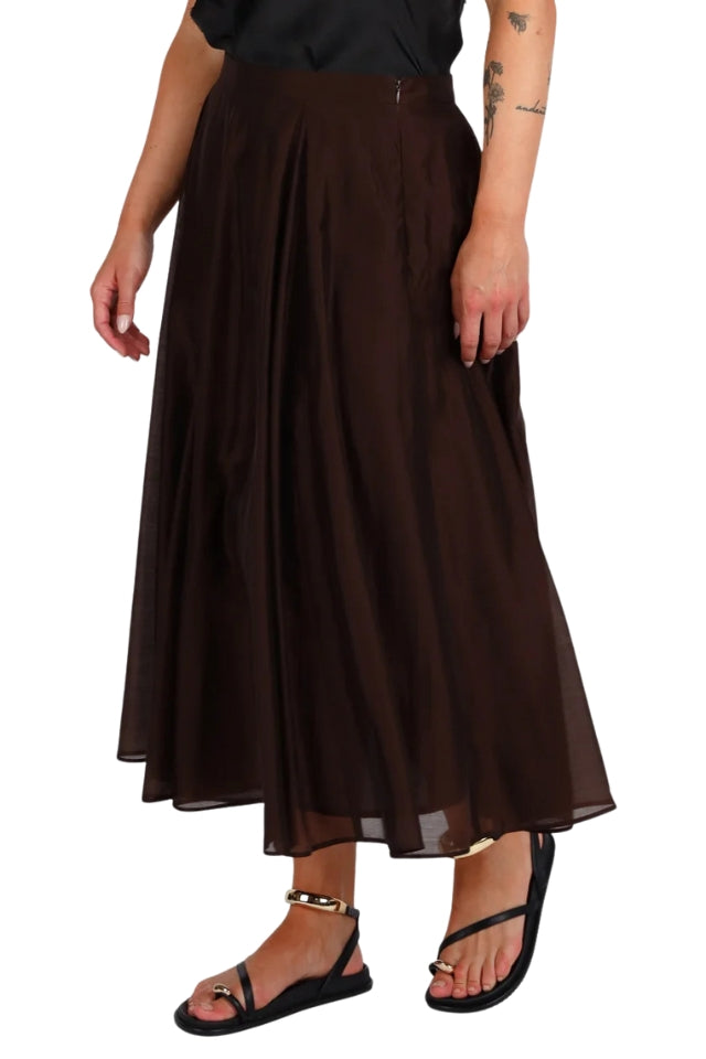 Full Pleated Detail Midi Skirt - Cocoa