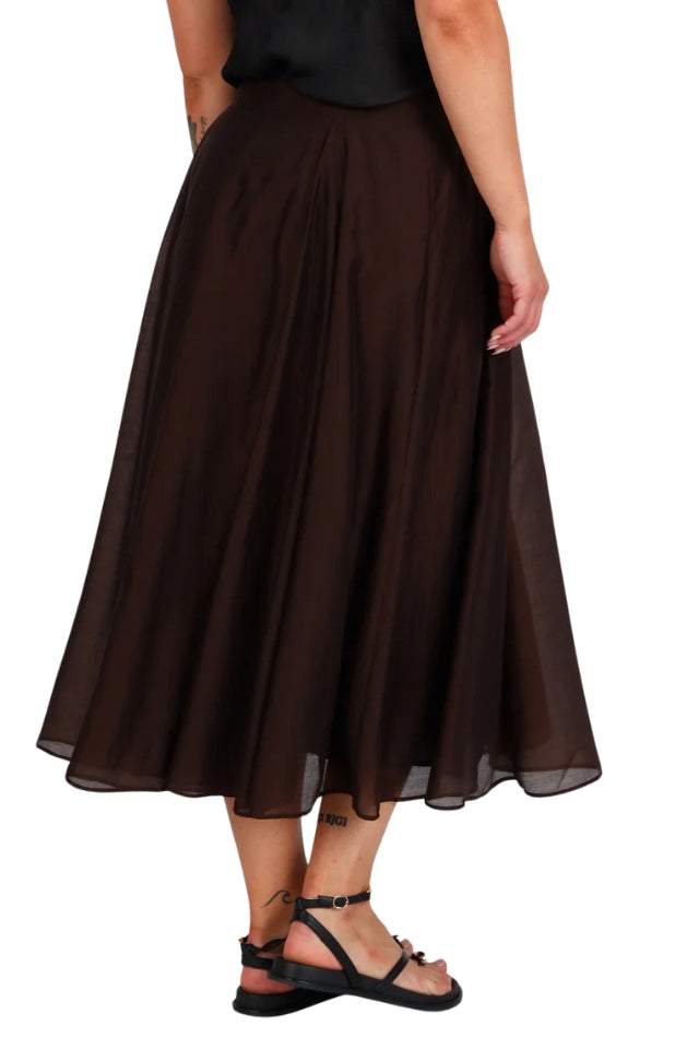Full Pleated Detail Midi Skirt - Cocoa