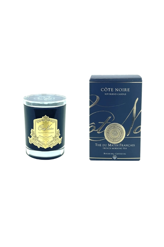 185g Candle Dark Vessel with Gold Badge - Eau De Vie