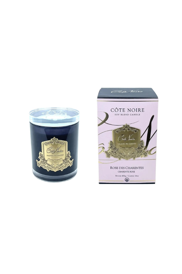 450g Candle Dark Vessel with Gold Badge - Charente Rose